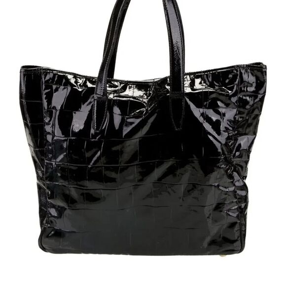 Yves Saint Laurent Handbags - Yves Saint Laurent Rive Gauche Black Patent Leather Croc Embossed Raspail Tote